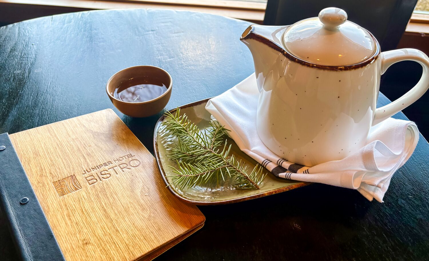 Douglas Fir Tea at Juniper Bistro in Banff National Park.